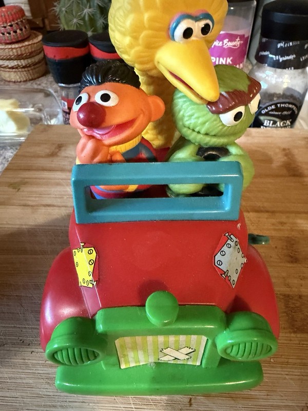 Vintage ILLCO Sesame Street Car with Big Bird, Oscar and Ernie Wind-up Car 
