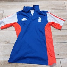 England 2015 Cricket Shirt Adidas Blue Orange Polo Short Sleeve Mens Small S