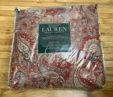 Ralph Lauren Paisley Stripe Comforter Set Full/Queen Red Cotton w/2 Shams