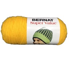 Bernat Super Value Yarn 7oz Skein Bright YELLOW Free Beanie Hat Pattern On Label