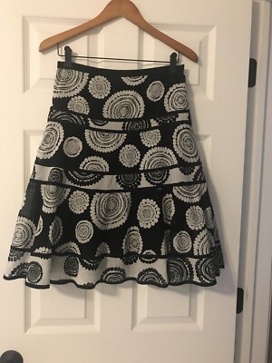 NWOT BCBGMaxazria Geo Cotton Floral A-Line Skirt Black White Size 0, XS 