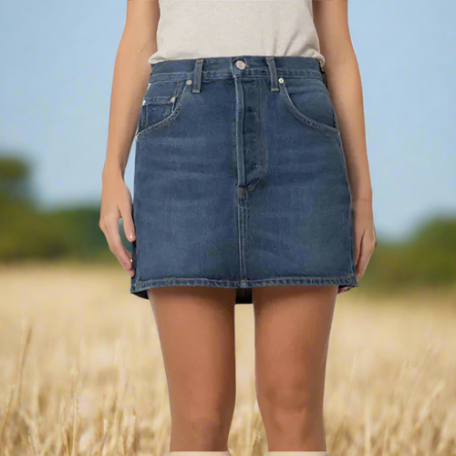 Citizens of Humanity Eden Skirt Denim Mini Blue A-Line Cotton Button fly Short