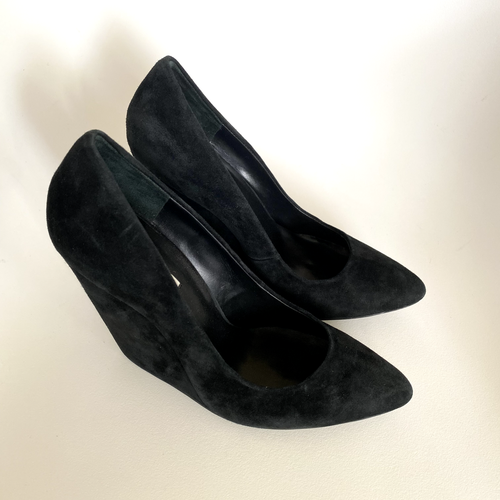 THE CURRENT NEW YORK HANDMADE Black Genuine Suede Leather Wedge Heels 10 fit 9.5 - Picture 10 of 15
