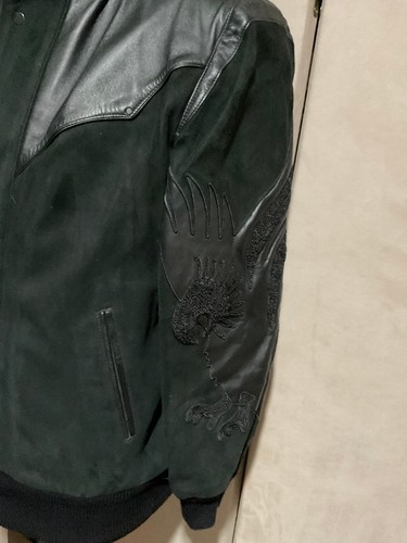 R P LEATHER & SUEDE JACKET / EMBRODERY DESIGN / BLACK / NEW / SMALL - Picture 7 of 12
