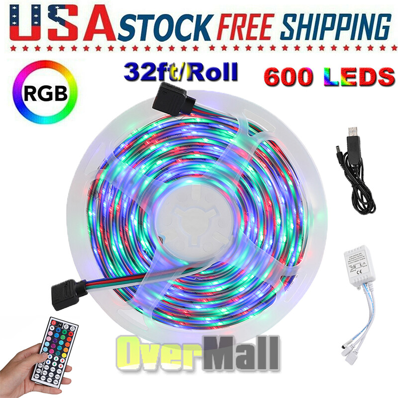 32FT Flexible 3528 RGB LED Strip Light Remote Fairy Lights Room TV Party Bar