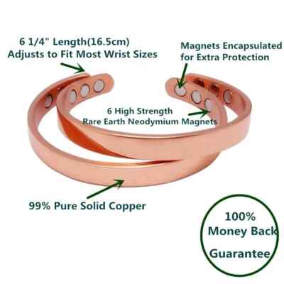 Magnetisches reines Kupfer verstellbares Armband mit 6 hochwertigen Magneten, Handarbeit