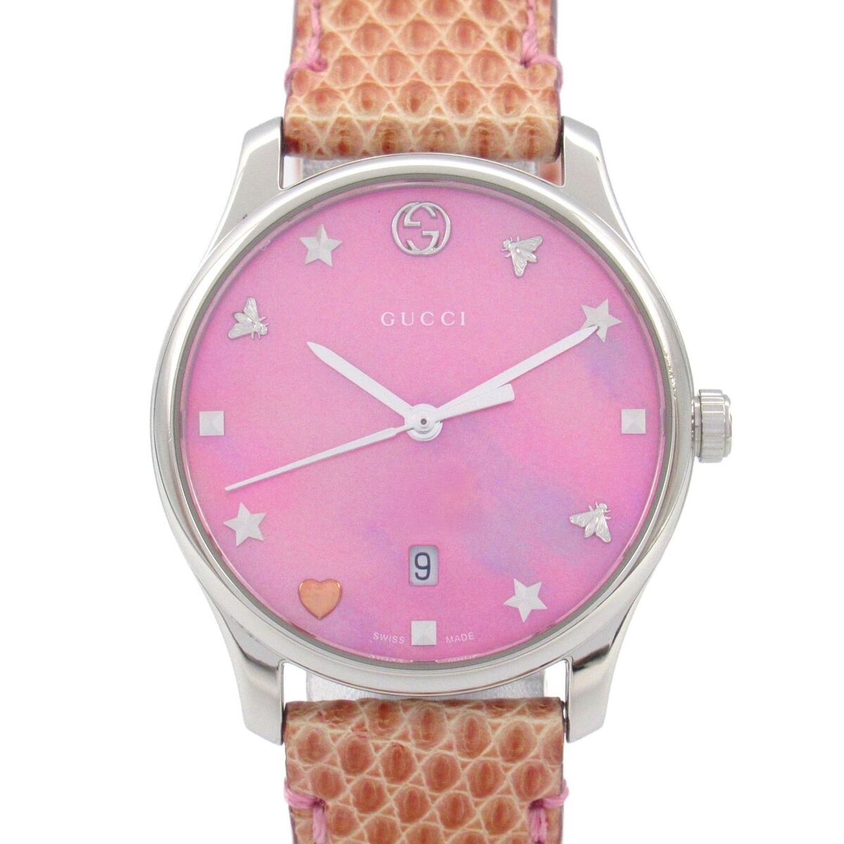 GUCCI 126.5 G Timeless Watch 28mm Qz Bee Pink Dial Silver GUCCI 126.5 G Timeless Watch 28mm Qz Bee Pink Dial Silver