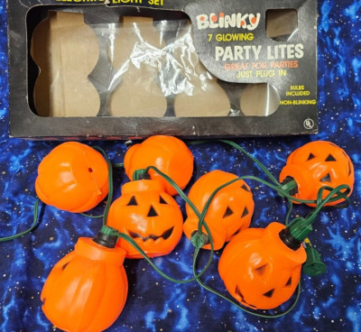 Vintage Halloween Blinky Blow Mold Jack O Lantern String Party Lights ...