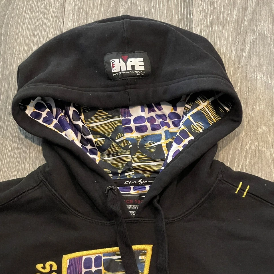 Two Hype 洛杉矶湖人队 90 年代 Kente Letter Performance 连帽衫 NBA 篮球 尺寸 S — 第 4/4 张图片