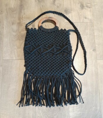 Danielle Nicole Black Fringe Crossbody Nag Purse with Brown Handle Box Of Style
