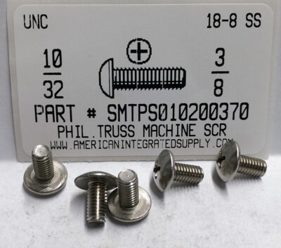 #10-32x3/8 Truss Head Phillips Machine Screws Stainless Steel (30)