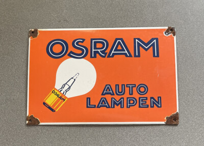 VINTAGE OSRAM AUTO LAMPS 12  PORCELAIN SIGN CAR GAS OIL TRUCK