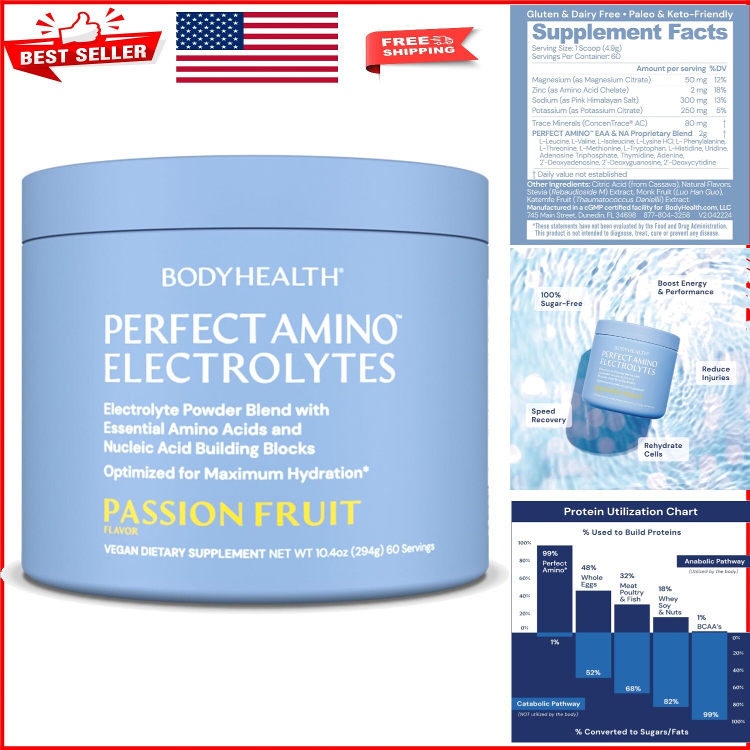 Electrolytes Powder for Energy Boost - Passion Fruit Flavor, 10.4 oz Package