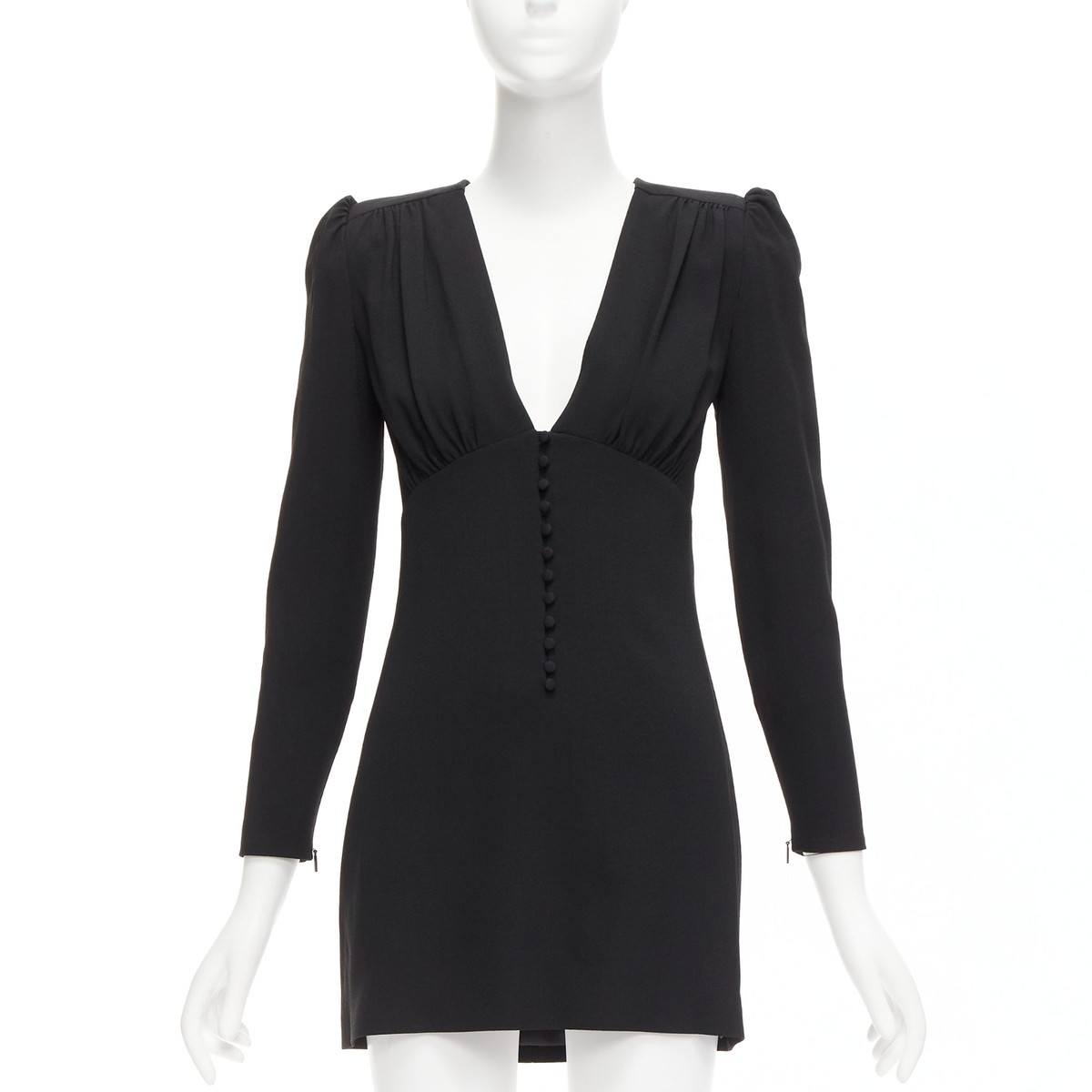 VIP【送料関税込】SAINT LAURENT V-NECKED MINI DRESS Saint Laurent Jersey Mini Dress in Noir | FWRD