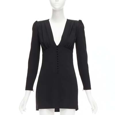 SAINT LAURENT 2022 black deep V neck wrapped buttons mini