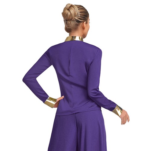 Women Long Sleeves Clergy Coat Stand Up Collar Metallic Church Clergy Shirt - Picture 32 of 50