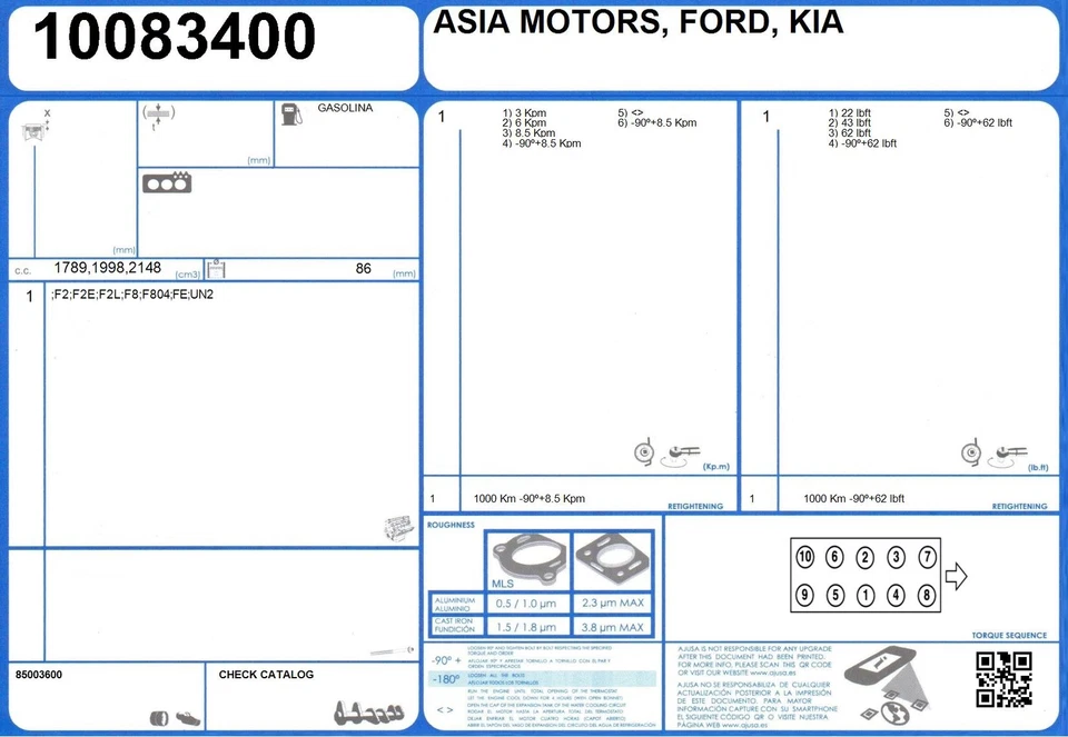 Cylinder Head Gasket Set FORD PROBE TURBO 2.2 147 F2 (1989-1991) — 第 2/2 张图片