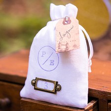6 Plain White Linen Drawstring Wedding Favor Bags 4"x6"