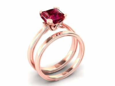 2ct Lab-Created Pink Ruby Bridal Set Band Engagement Ring Rose Gold Plated