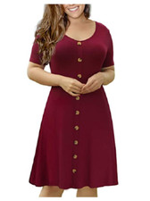 VOIANLIMO Women’s Summer Short Sleeve Button Down Causal Dress Plus Size Large