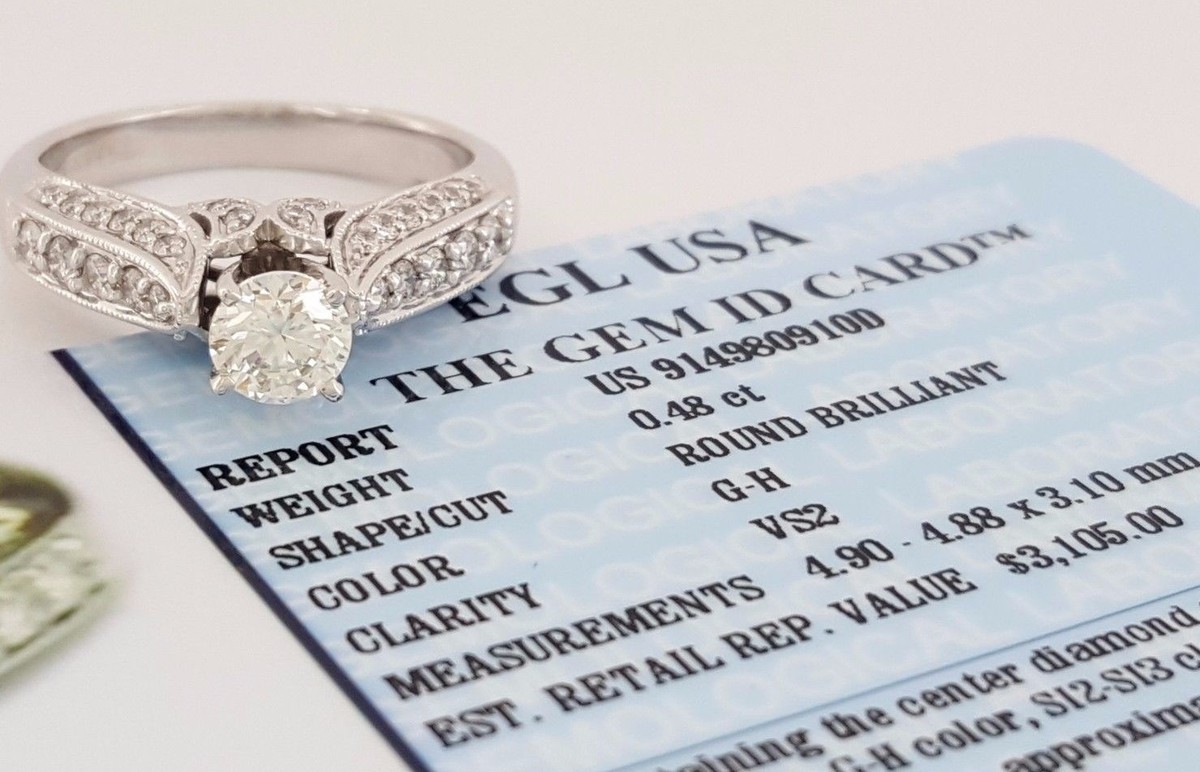 Round Diamond Engagement Ring ct 14k White Gold EGL-USA GemID Retail  $3,105