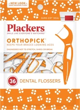 Plackers Orthopick Dental Braces Flossers with Sure-Zip Zeal 36 Count Pack of 2