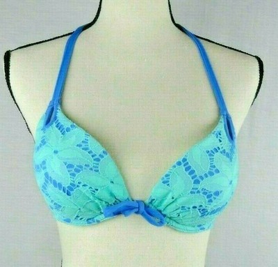 blue and floral lace up bikini