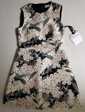 BNWT REDValentino Floral Monochrome Jacquard A-Line Dress, Italian Sz 38, US 0