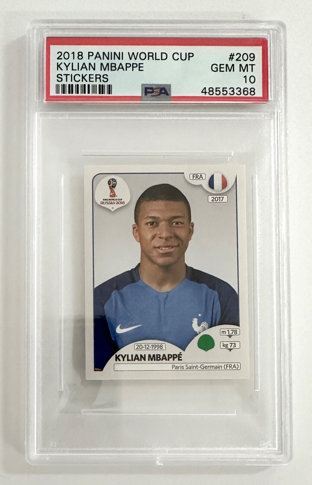 Kylian Mbappe 2018 Panini World Cup Stickers #209 RC Rookie PSA 10 France