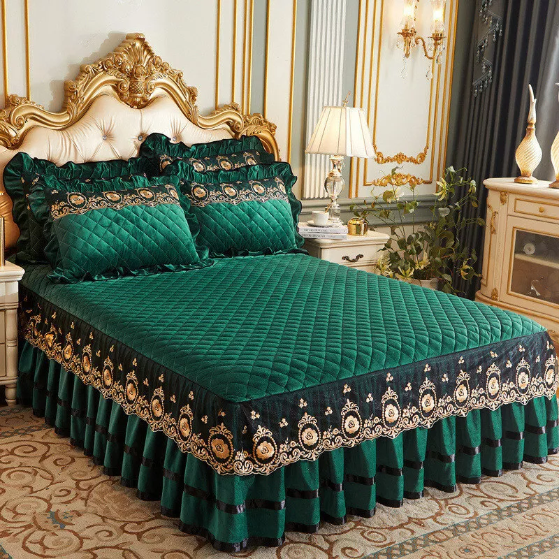 Solid Lace Velvet Bed Sheet Set Queen King Size Bedspreads Vintage Quilted Soft