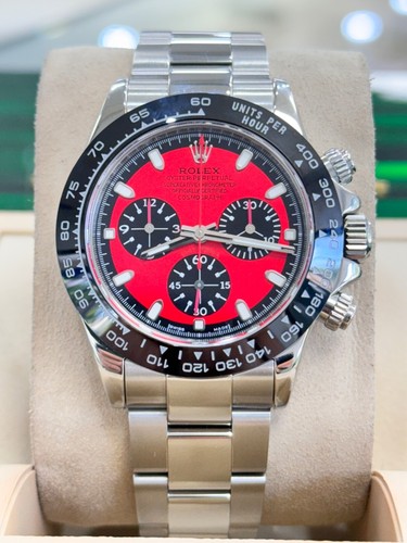 Rolex Daytona Steel 116520 Custom Black Ceramic Bezel & Red Dial Watch - Picture 1 of 9