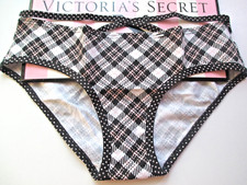VICTORIA'S SECRET Strappy Cotton Hiphugger Panty VS Black White Pink Plaid S NWT