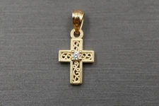 10K Solid Yellow Gold 0.7" Tiny Small Cross Charm Pendant