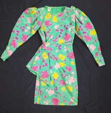 Vintage UNGARO Parallele Paris Floral Faux Wrap Long Sleeve Draped Dress