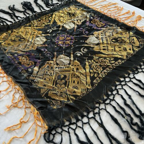 Vintage WWll Taj Mahal Silk Piano Shawl Scarf Tablecloth - Picture 7 of 14
