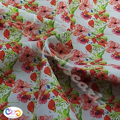 Country Poppies 100% Cotton Digital Crafty Fabric Patchwork Dress Sewing 140cm - Picture 4 of 4