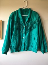 Vintage 100 Silk Emerald Green Carte Jacket Sz Medium