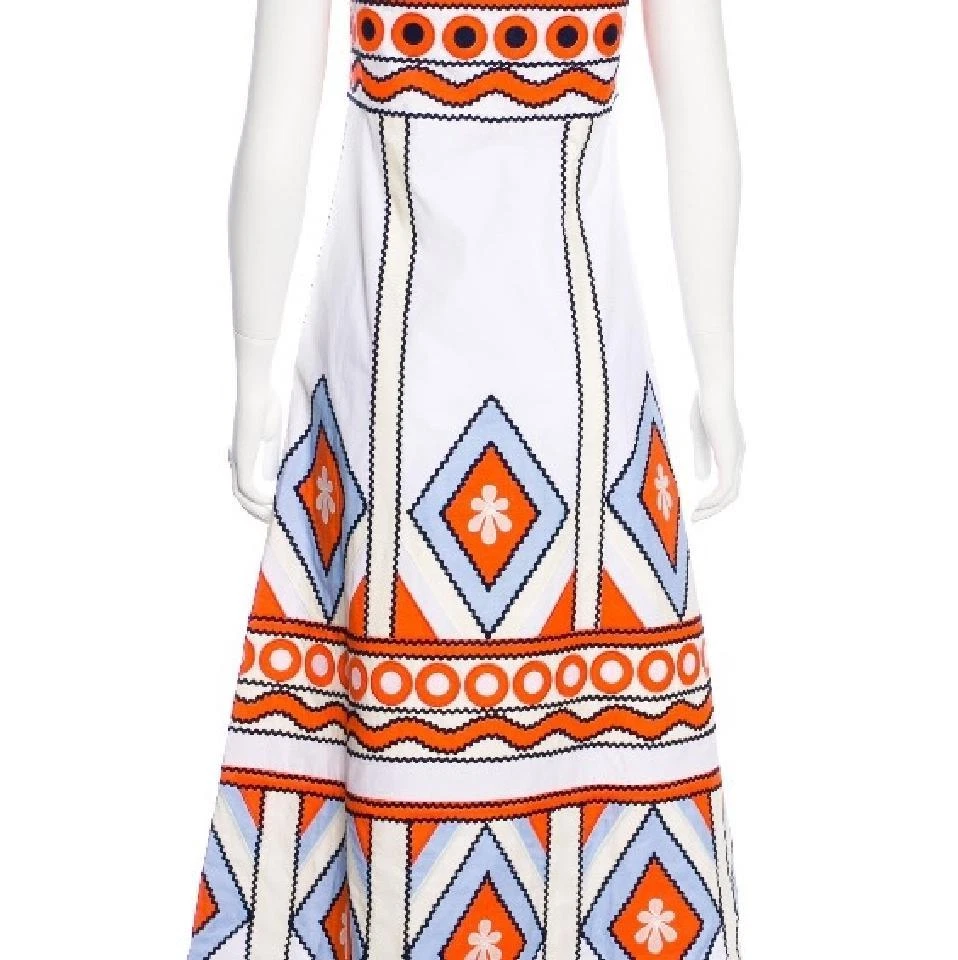 Tory Burch Natasha ribbon applique white cotton sleeveless midi dress NWT 0 $795