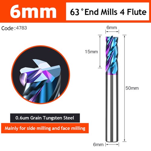Solid Carbide End Mill 4 Flute nAco Coated HRC 63 Endmill Slot Drill 1mm - 20mm - Picture 14 of 28