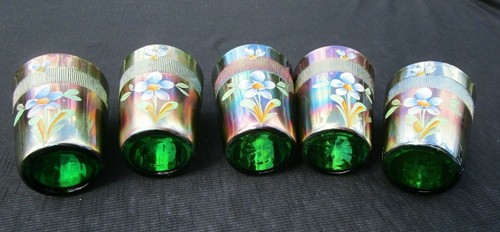 Antike Fenton Carnival Glas grün ''VERGISSMEINNICHT'' Becher - 5er Set - Bild 4 von 11