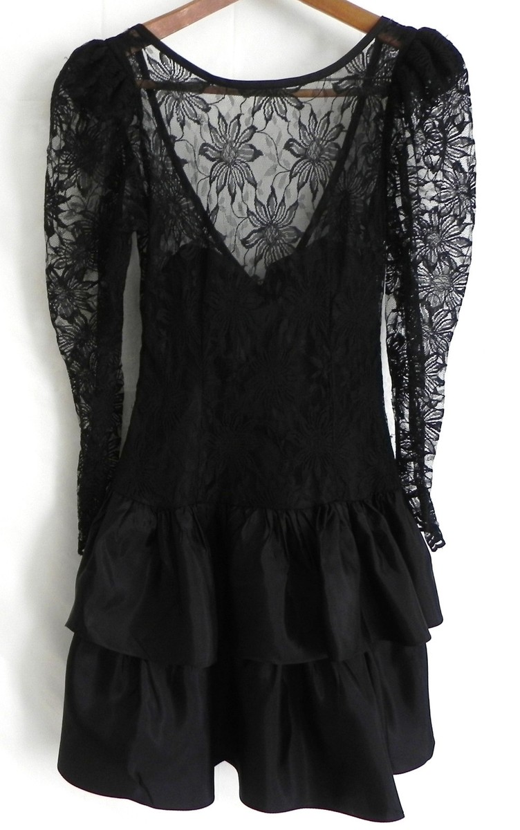 black lace drop waist dress Nora Black Velvet Drop Waist Corset Puffy Mini Dress with Lace Trim  (Archive Sale) main image 1