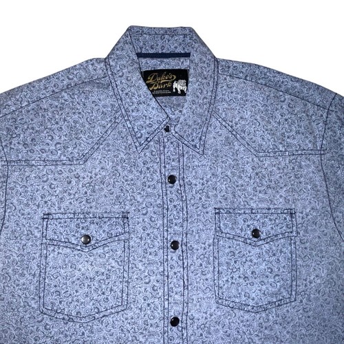 Dukes Bark Mens Medium Blue Western Shirt Long Sleeve Button Up Pearl Snaps - Picture 2 of 10