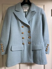 CHANEL 96A VINTAGE MUSEUM  BLUE TWEED JACKET GRIPOIX 24K CC buttons FR42-FR40