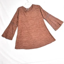 Win Win Cross-Back Tie Tunic Size L/XL Brown Bell Sleeve