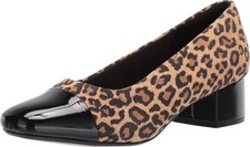 NEW Clarks Women Marilyn Sara Pumps Leopard Leather Black Shoe UK SIZE 7D/Eur 41