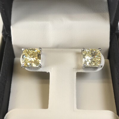 4Ct Studs Diamond Earrings Cushion Fancy Canary Yellow Man