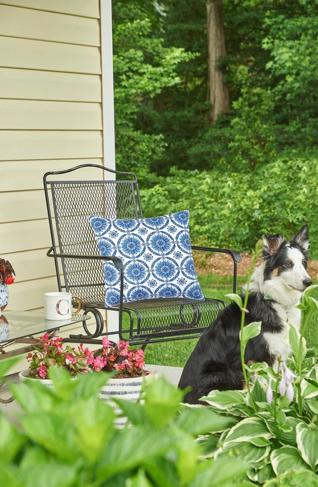 Jardín Colonial Williamsburg Delft Azul y Blanco Geométrico Premium Interior/Exterior... Foto 2 de 4