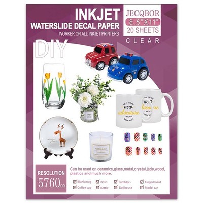 20 Sheets Waterslide Decal Paper INKJET CLEAR,8.5X11 Inch Water Slide Transfe...