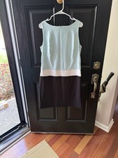 Lauren Ralph Lauren Colorblock Sheath Dress Sleeveless Boat Neck Zip Size 12