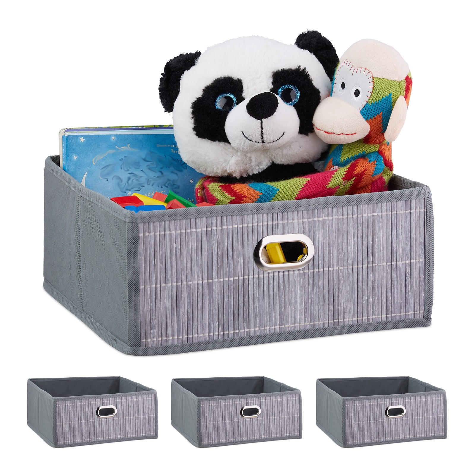 4 x Aufbewahrungskorb grau Aufbewahrungskörbchen Bambus Badezimmerkorb flach